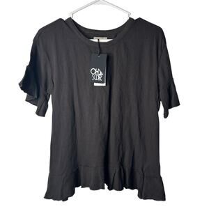 Chaser Split Back Ruffle Top Vintage Black 100% Cotton NWT XS